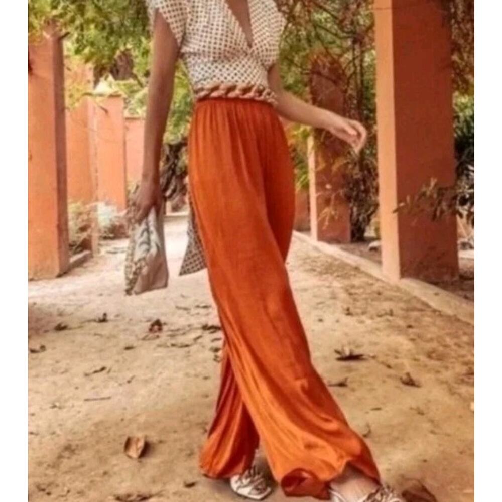 Choosy Burnt Orange 18 Pull OnPants Satin Wide Leg Issa NWT